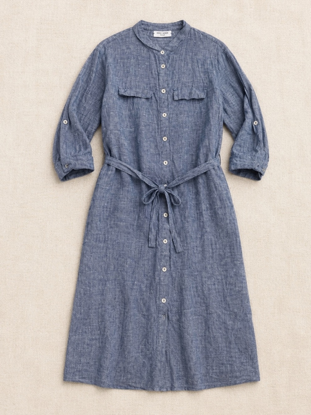 Gerry Weber 100% Linen Shirt Dress Blue Button Front Tie Waist EU 40/ US 10